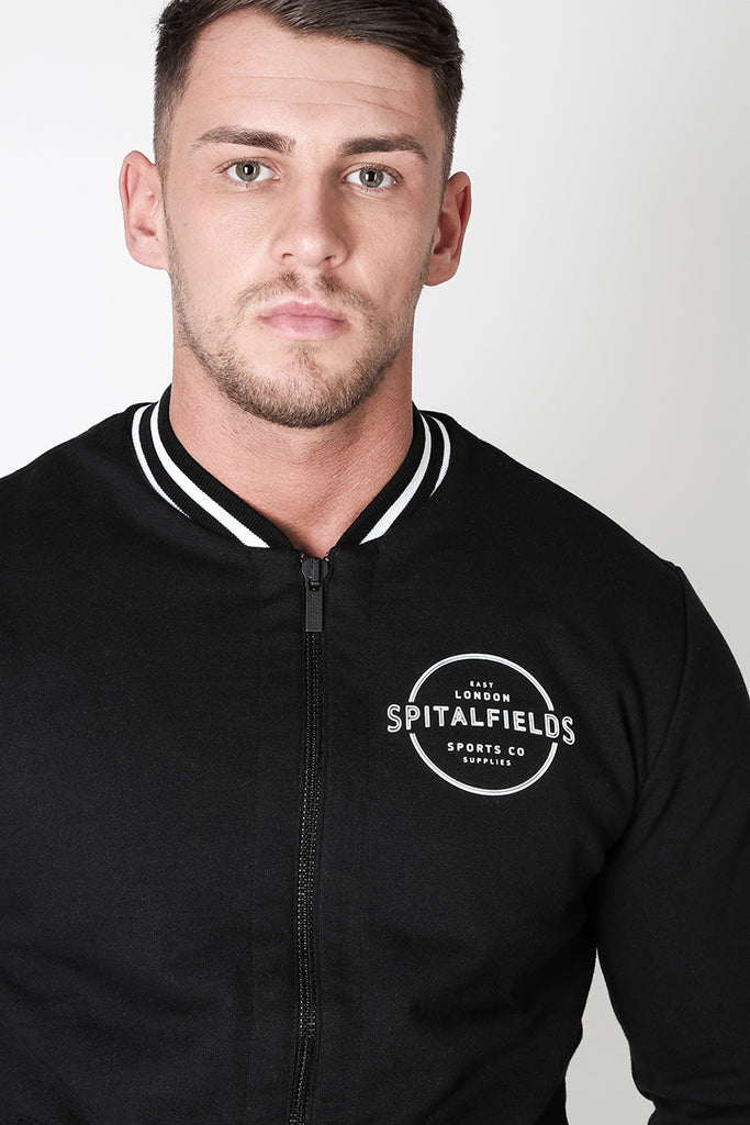 Bomber Zip-through Sweat with Contrast Tipping in Black