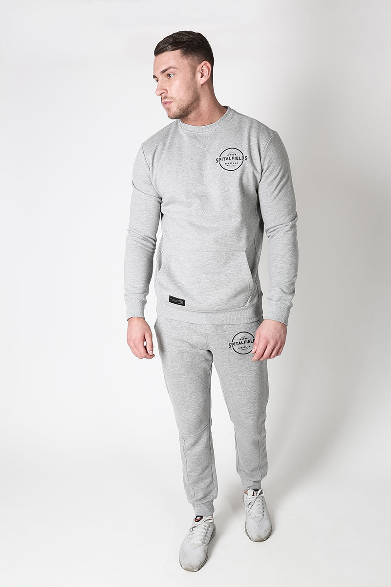 Crew Neck Sweat with Graphic Print in Grey Marl