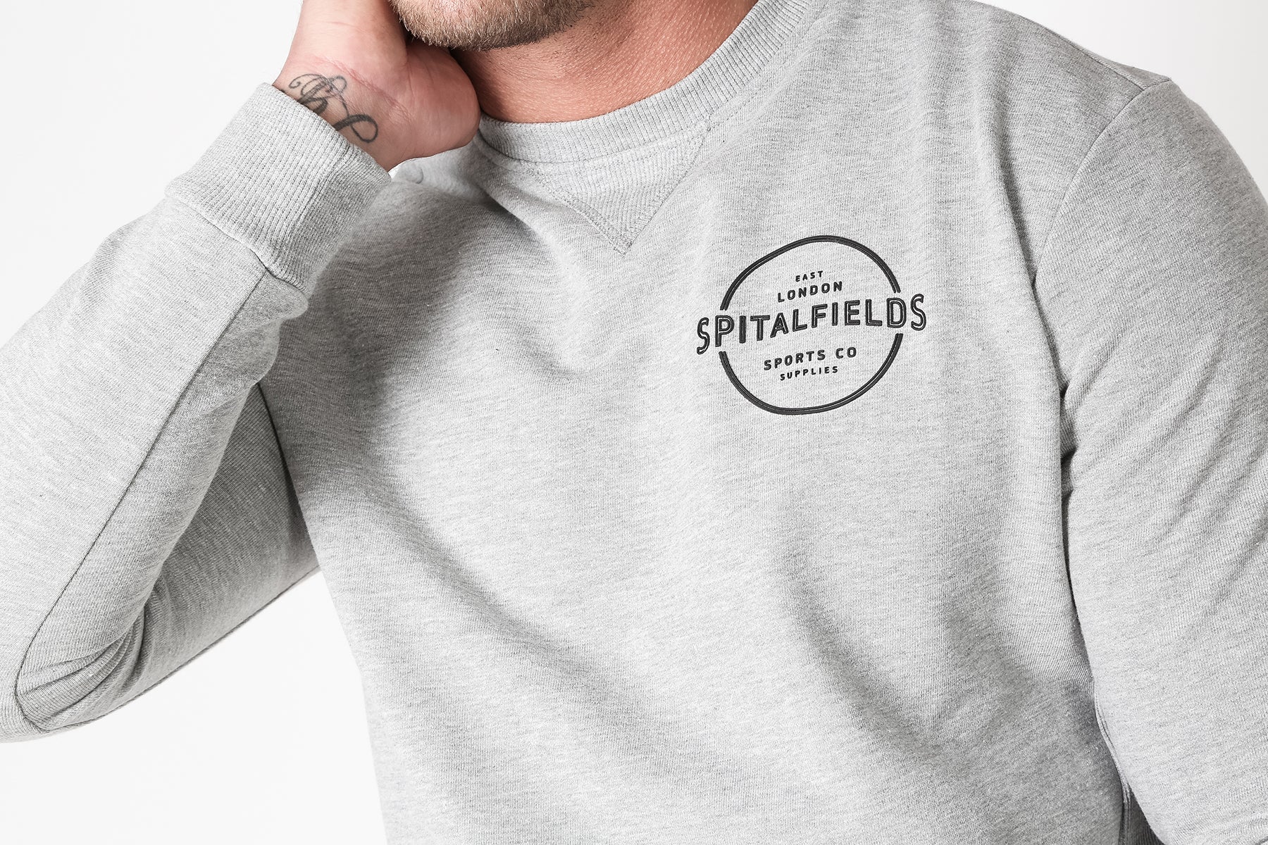 Crew Neck Sweat with Graphic Print in Grey Marl