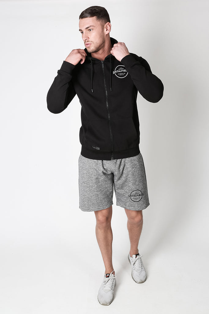 Zip Through Hoodie with Graphic Print in Black