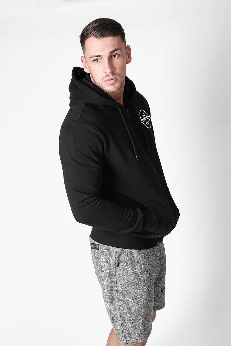Zip Through Hoodie with Graphic Print in Black