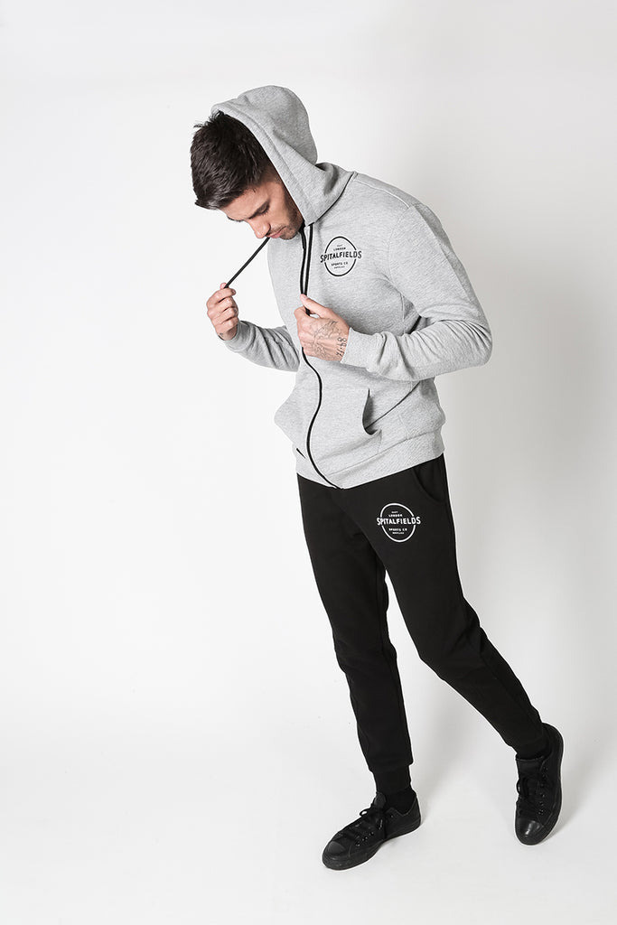 Zip Through Hoodie with Graphic Print in Grey Marl