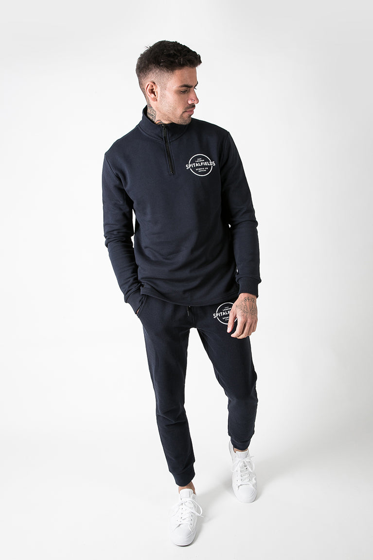 Zip Funnel Neck with Graphic Print in Navy