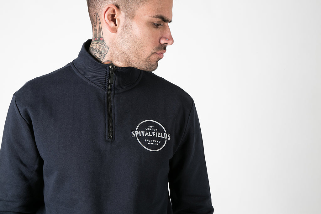Zip Funnel Neck with Graphic Print in Navy